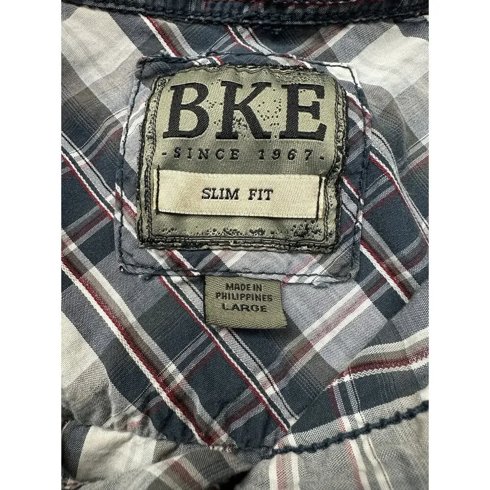 Used BKE Men's Slim Fit Western Pearl Snap Shirt Plaid Large Cotton